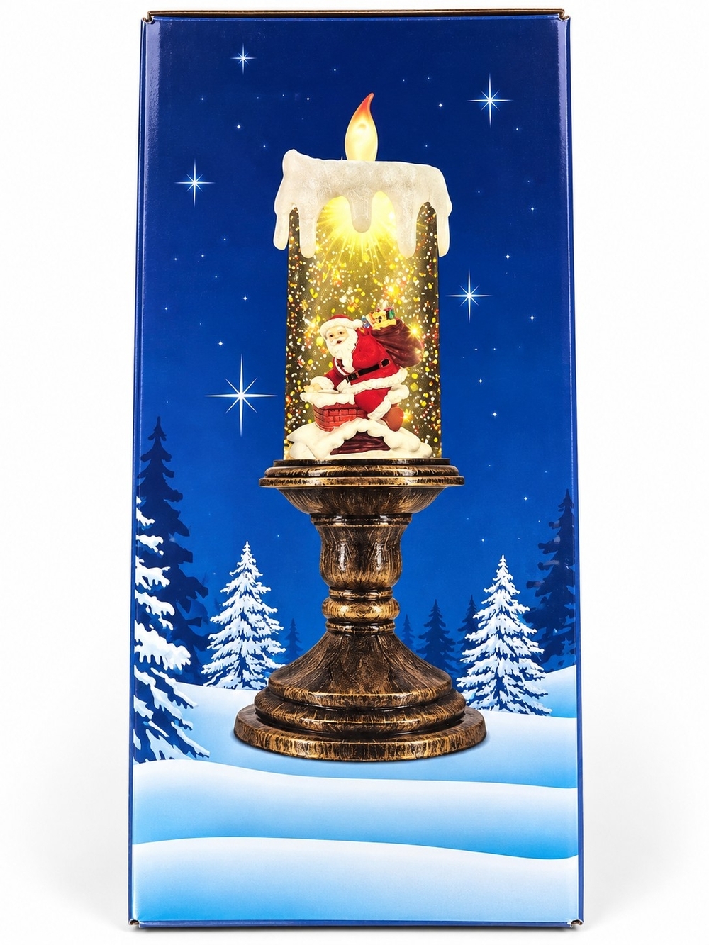 NIB Christmas Santa LED Snow Globe Candle Glitter Swirl Timer